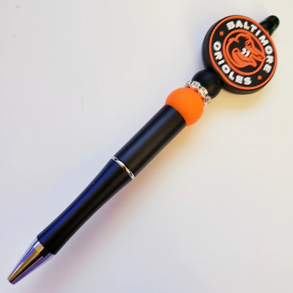Handmade Baltimore Orioles Baseball Beaded Silicone Focal Bead Pen
